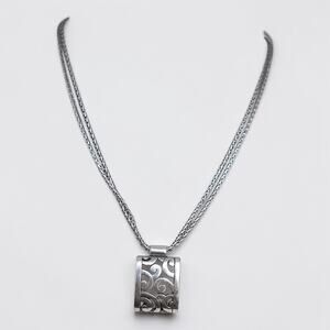 Brighton Deco Lace Two Strand Scrolled Rectangle Pendant Necklace 16-18 Inch